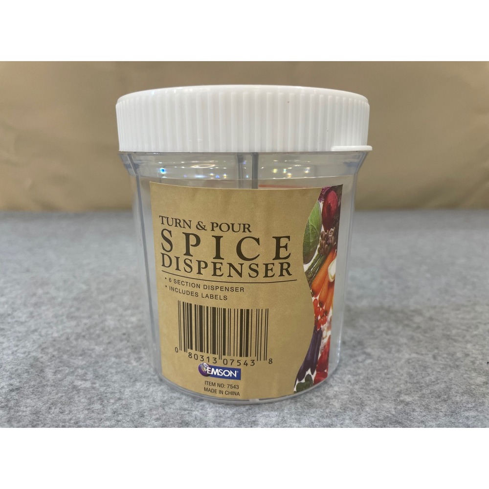 Emson Turn & Pour‎ Spice Dispenser 6 Section Organizer w/ Labels New